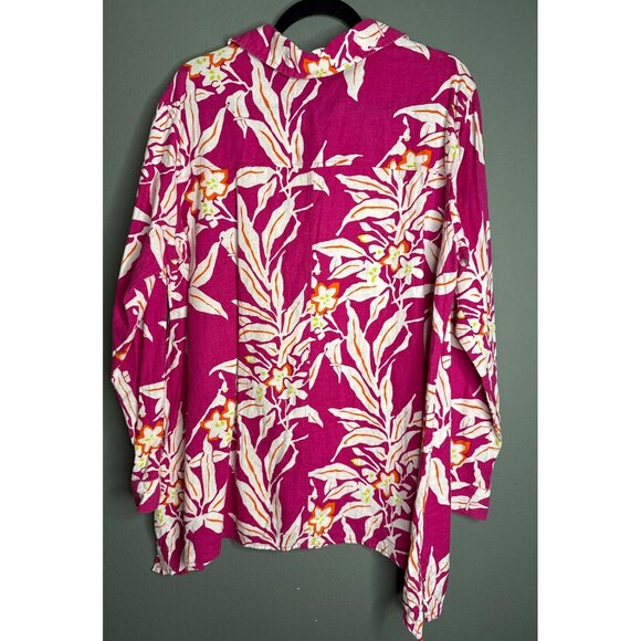 Westbound Women's XL Linen Blend Floral Tropical Button-Down Collared Shirt - Picture 2 of 6